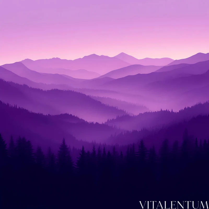 Violet Mountains: Layers of Peaceful Hues AI Image