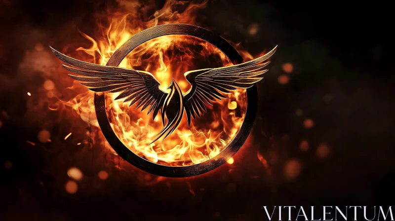 AI ART Golden Phoenix in Fiery Circle