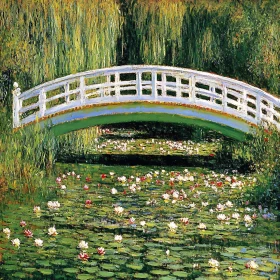 Pond with Bridge and Water Lilies