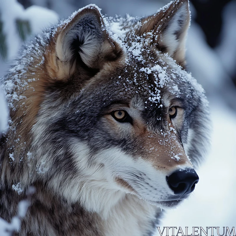 Snowy Wolf Close-Up AI Image