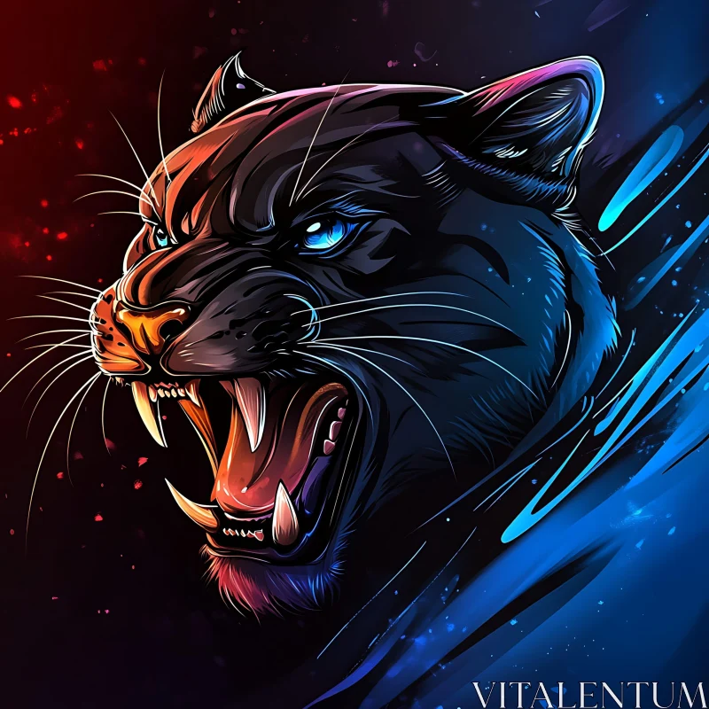 Stylized Panther with Open Mouth AI Image