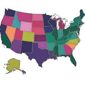 United States Map in Bold Colors