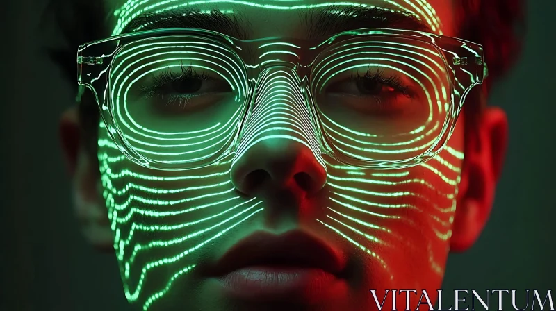 Futuristic Man Portrait with Neon Lines AI Image