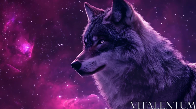 Cosmic Wolf Portrait with Nebula Background AI Image