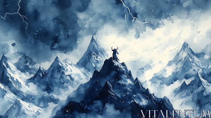 Mountain Peak Wizard Watercolor Art AI Image