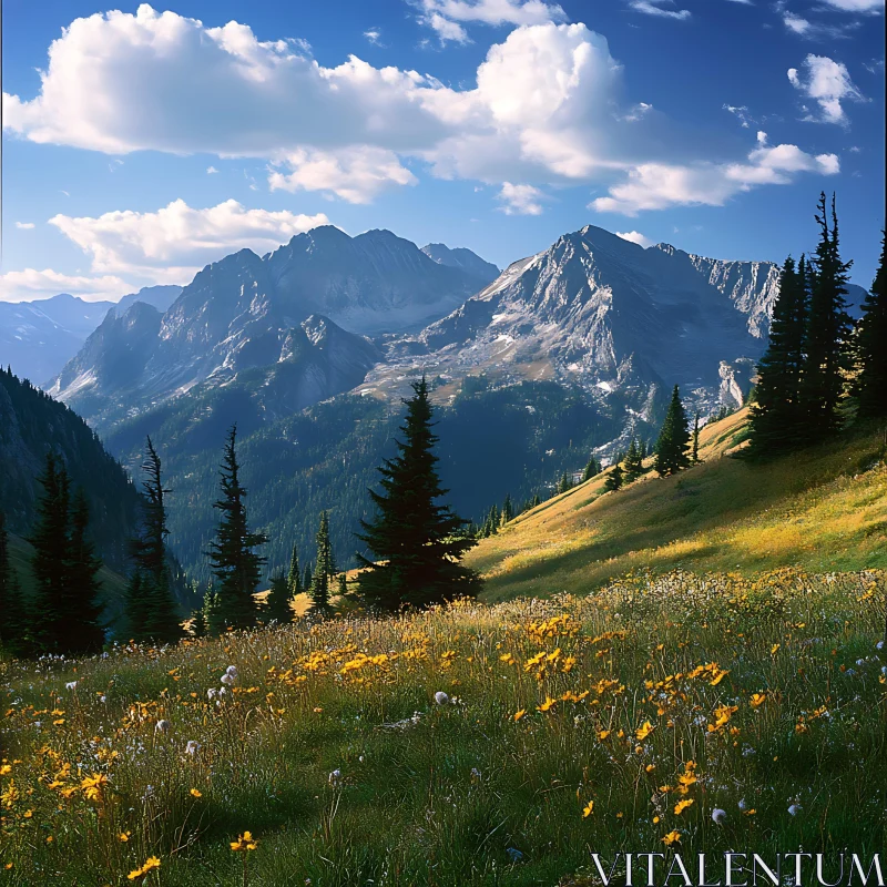 Mountain Landscape with Wildflowers AI Image