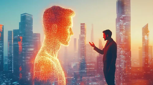 Cityscape with Digital Man