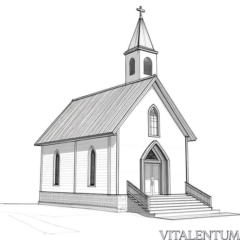 Detailed Sketch of a Small Church Building AI Image