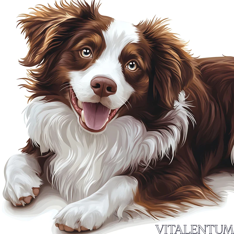 Joyful Brown and White Dog Lying Down AI Image