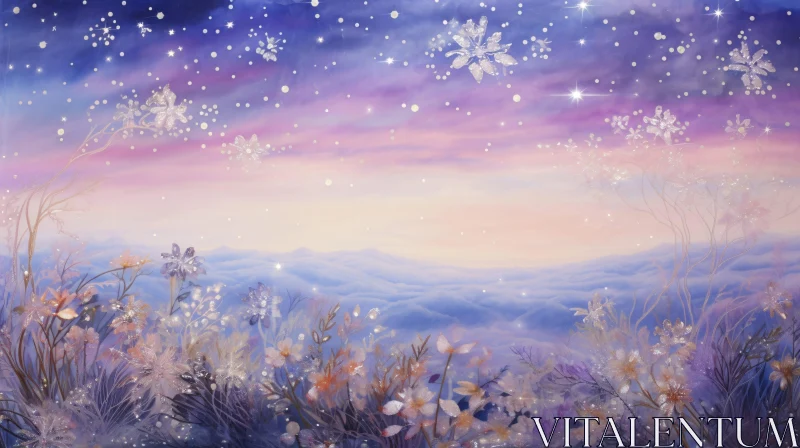 AI ART Twilight Sky with Enchanting Floral Foreground