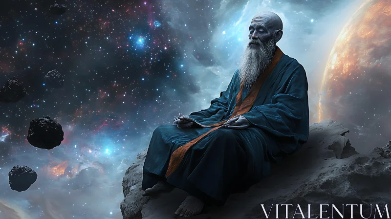 Elder Meditating Among the Stars AI Image