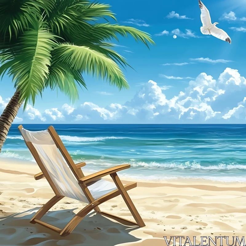 Seaside Relaxation Under Palm Tree AI Image