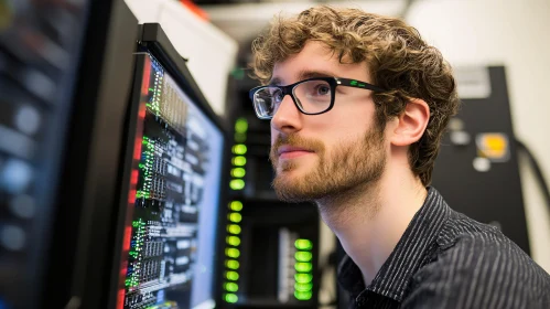 Man Analyzing Data on Computer Monitor