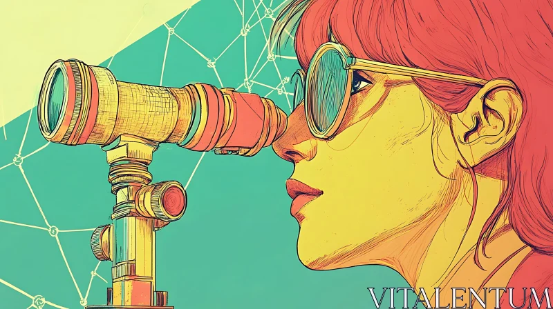 AI ART Future Gazer: Woman and Telescope