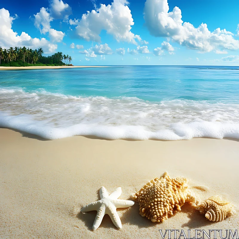 AI ART Tropical Beach with Starfish