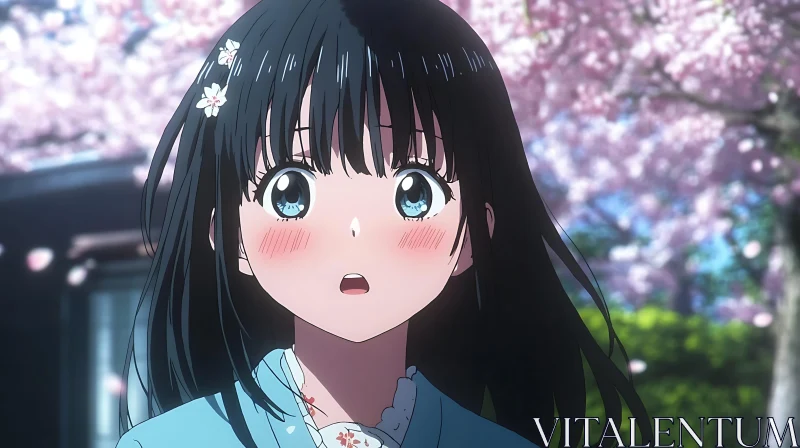 Stunned Anime Girl in Spring Setting AI Image