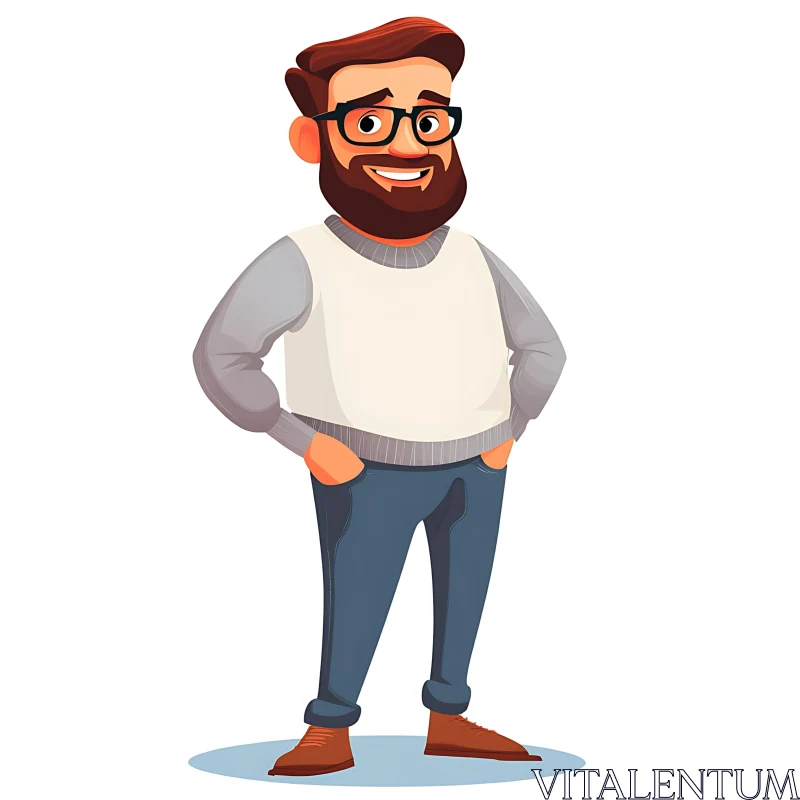 Cartoon Man with Glasses and Beard AI Image