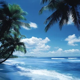 Seascape with Palm Trees and Blue Sky