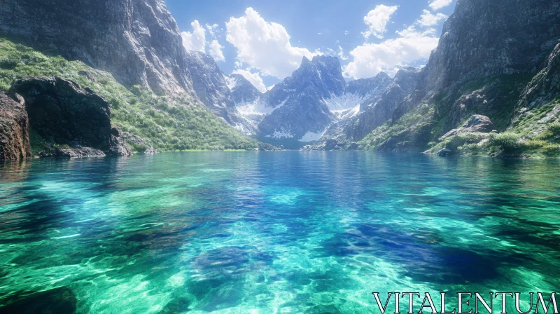 AI ART Majestic Mountain Lake with Crystal Clear Waters