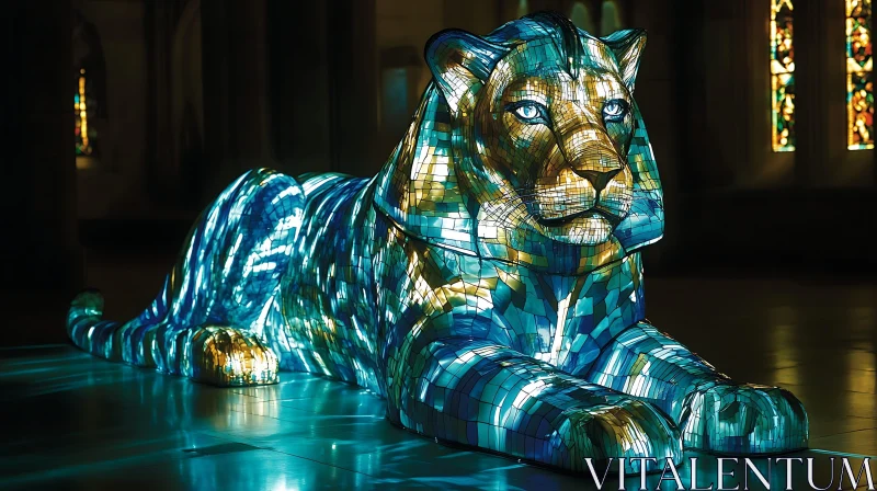 Illuminated Lion Art Piece AI Image