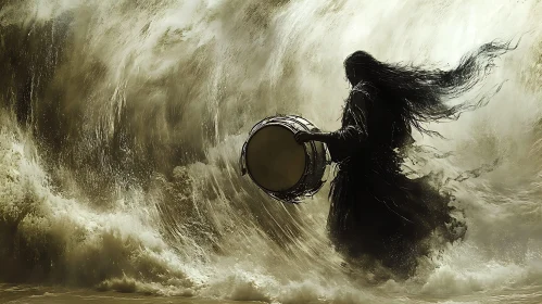 Monochrome Drummer in the Storm