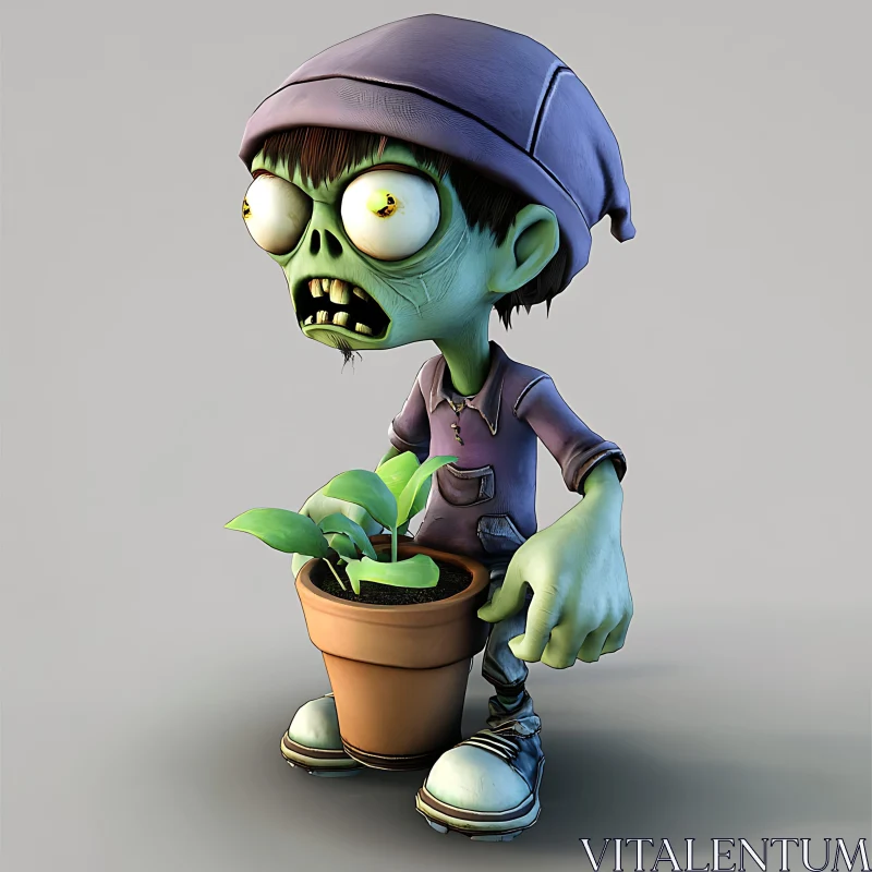 Cartoon Zombie Gardener AI Image