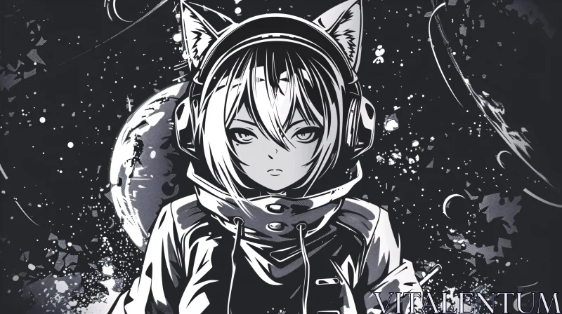 AI ART Futuristic Anime Art with Cat-Eared Character in Space