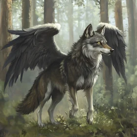 Fantasy Winged Wolf Forest Scene