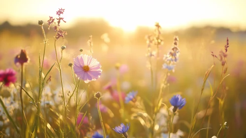 Sunlit Wildflowers in a Meadow