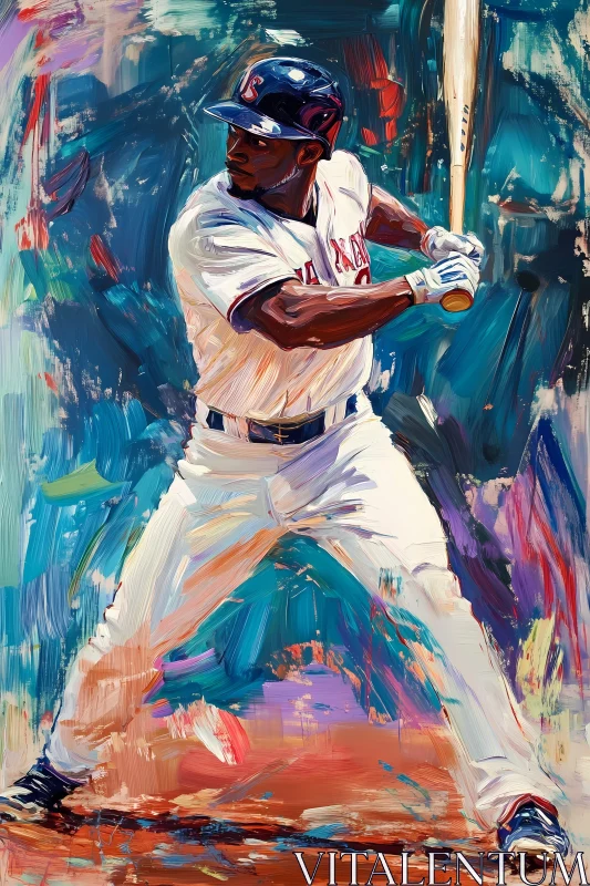 Vivid Baseball Player in Action - Artistic Sports Illustration  AI Generated Image AI Image