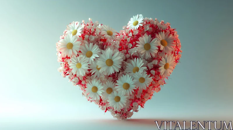 AI ART Heart-Made of White and Red Flowers