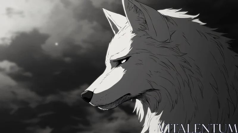 AI ART Monochrome Wolf in the Night