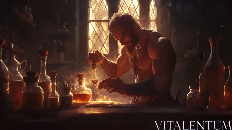 AI ART Man Brewing Potion in Candlelight