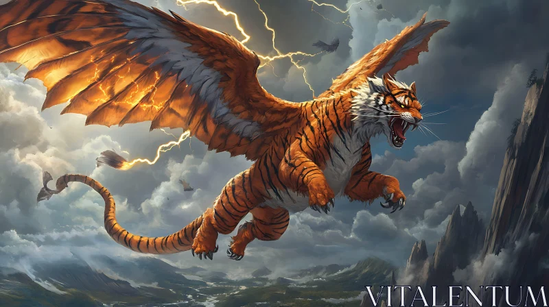 Fearsome Flying Tiger Roaring in the Sky AI Image