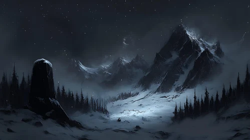 Winter Mountain Starry Night Landscape