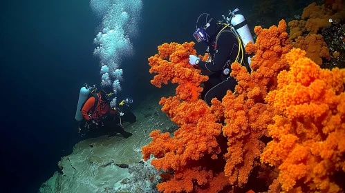 Underwater Scene with Divers and Coral