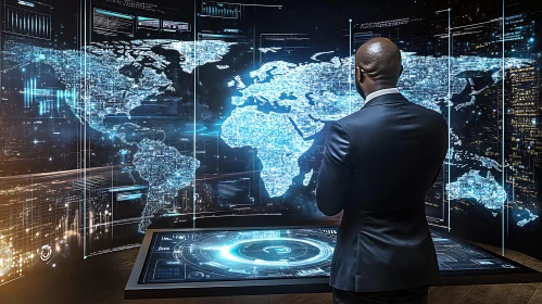 Man Analyzing World Data on Screen