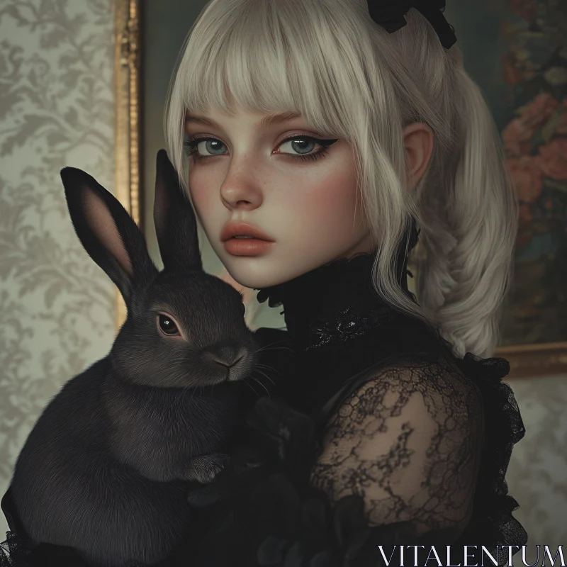 AI ART Gothic Portrait of Woman with Rabbit