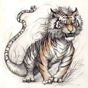 Detailed Tiger Drawing Animal Portrait