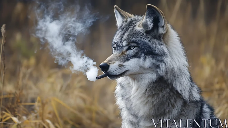 Smoking Wolf in the Wild AI Image