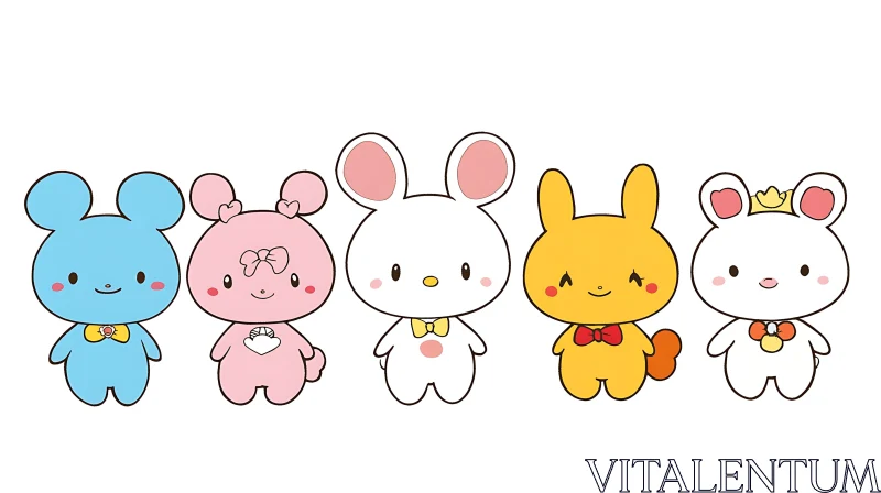 AI ART Colorful Cartoon Rabbits Lineup