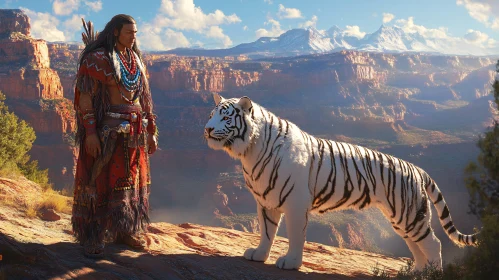 Majestic White Tiger and Native American