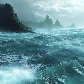 Stormy Ocean View with Dark Cliffs