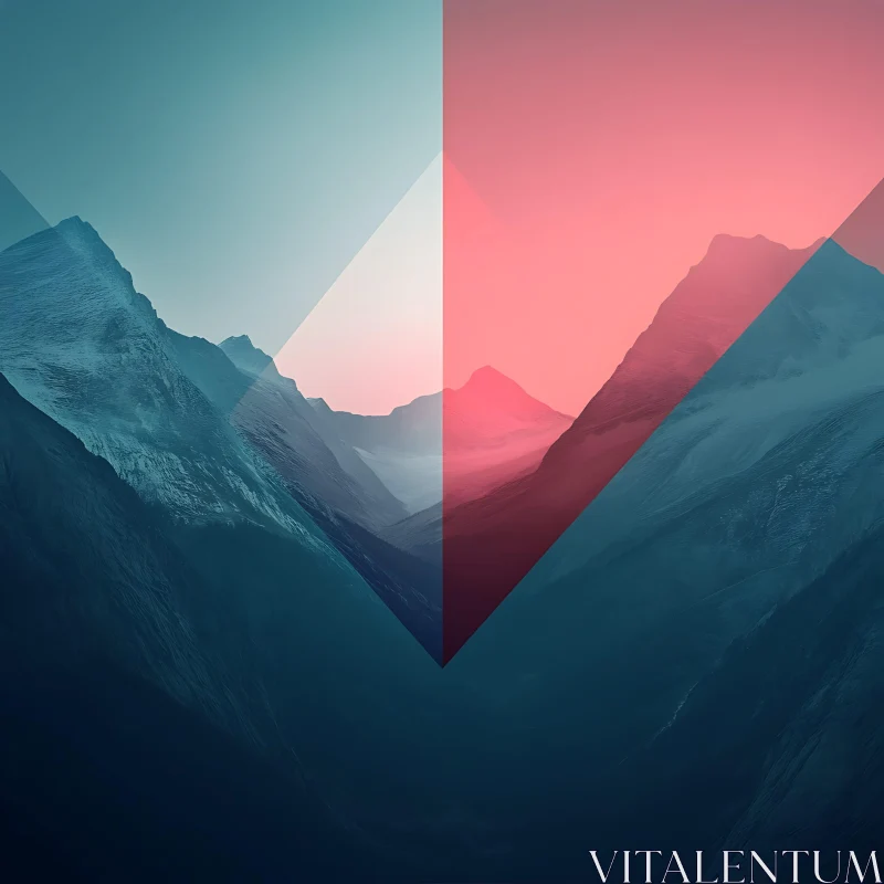 AI ART Abstract Mountain Range with Geometric Overlay