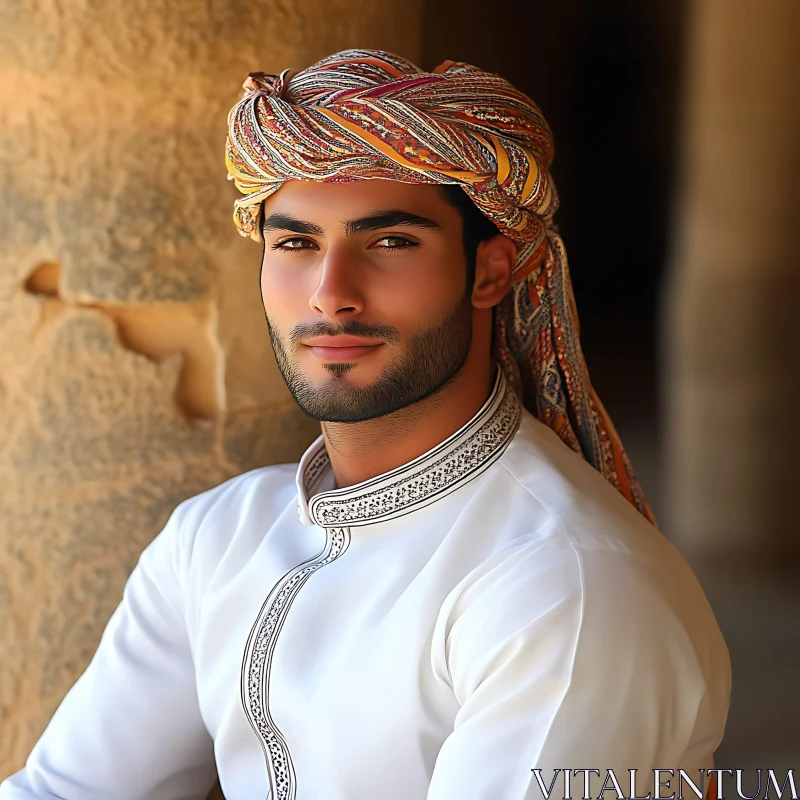 AI ART Man with Turban in Traditional Clothing