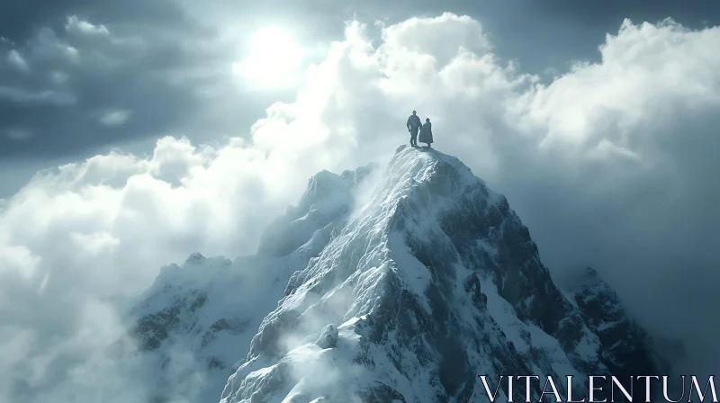 AI ART Snowy Mountain Peak with Couple