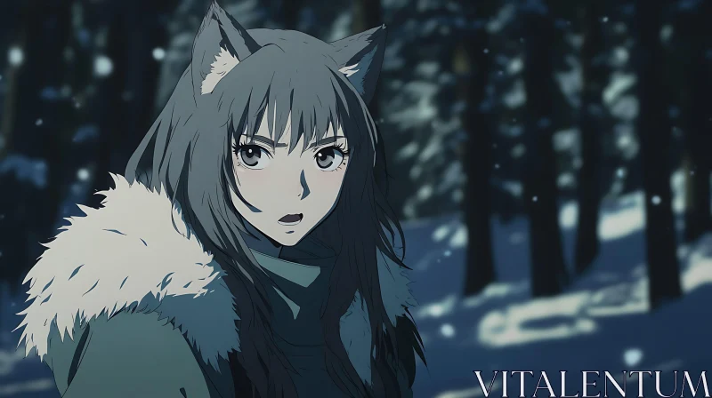 Winter Wolf-Girl Illustration AI Image