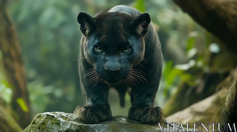 Sleek Predator: A Black Panther's Stare AI Image