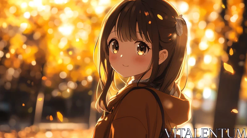 Serene Anime Girl in Autumn Setting AI Image