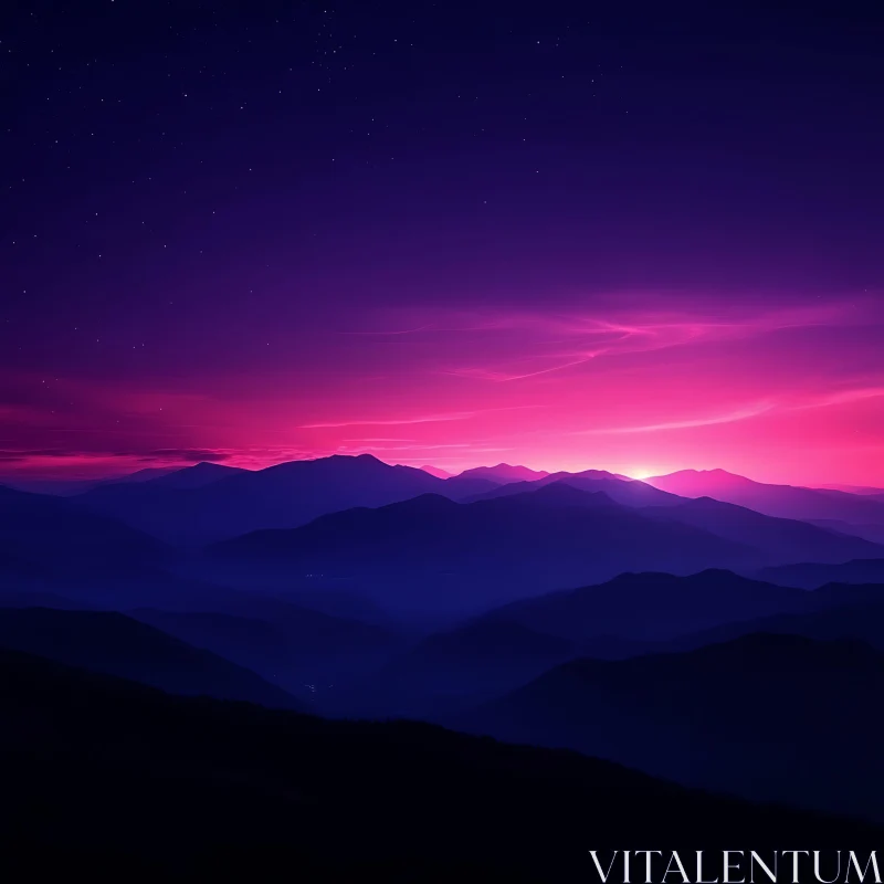 AI ART Pink Sunset Over Mountain Range